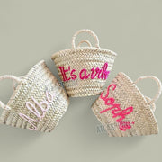 Personalized Woven Basket with Custom Name – Handcrafted Straw Bag for Gifts, Boho Decor & Bridesmaids