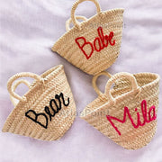 Personalized Woven Basket with Custom Name – Handcrafted Straw Bag for Gifts, Boho Decor & Bridesmaids