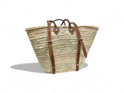 Handwoven Straw Backpack Basket with Leather Straps – Handmade in Morocco