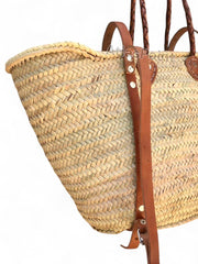 Handwoven Straw Backpack Basket with Leather Straps – Handmade in Morocco