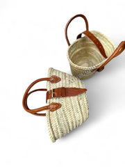 Handwoven Moroccan Straw Basket Bag with Leather Handles & Buckle – Artisan Made