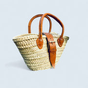 Handwoven Moroccan Straw Basket Bag with Leather Handles & Buckle – Artisan Made