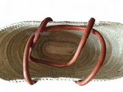 Handmade Moroccan Basket with Pink & Red Hearts – Eco-Friendly with Leather Handles