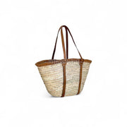 Handmade Moroccan Straw Basket with Long Leather Straps – Eco-Friendly Market Tote