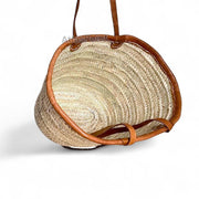 Handmade Moroccan Straw Basket with Long Leather Straps – Eco-Friendly Market Tote