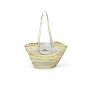 Handwoven Straw Basket Bag with Leather Details – Boho Chic Handmade Tote