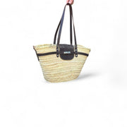 Handwoven Straw Basket Bag with Leather Details – Boho Chic Handmade Tote