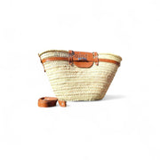 Handwoven Straw Basket Bag with Leather Details – Boho Chic Handmade Tote