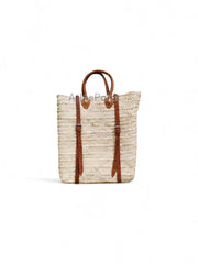 Handmade Straw Backpack with Leather Straps – Minimalist Artisan Rattan Bag