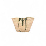 Handmade Straw Tote Bag with Color Leather Handles