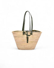 Handmade Straw Tote Bag with Color Leather Handles