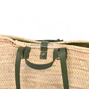 Handmade Straw Tote Bag with Color Leather Handles