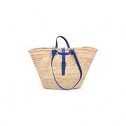 Handmade Straw Tote Bag with Color Leather Handles