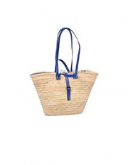 Handmade Straw Tote Bag with Color Leather Handles