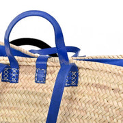 Handmade Straw Tote Bag with Color Leather Handles