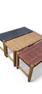 Handmade Leather Bench – Rustic Boho Style – Handmade Wooden Seat