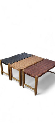 Handmade Leather Bench – Rustic Boho Style – Handmade Wooden Seat