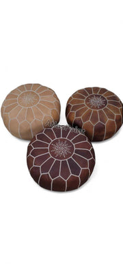Handmade Moroccan Leather Pouf – Embroidered Round Ottoman – Boho Floor Seating & Footstool